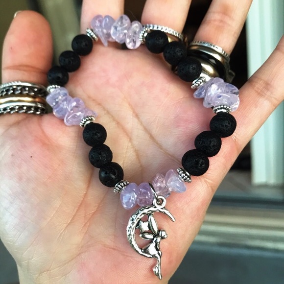 Amethyst milk lavender lava rock fairy bracelet - Picture 5 of 8